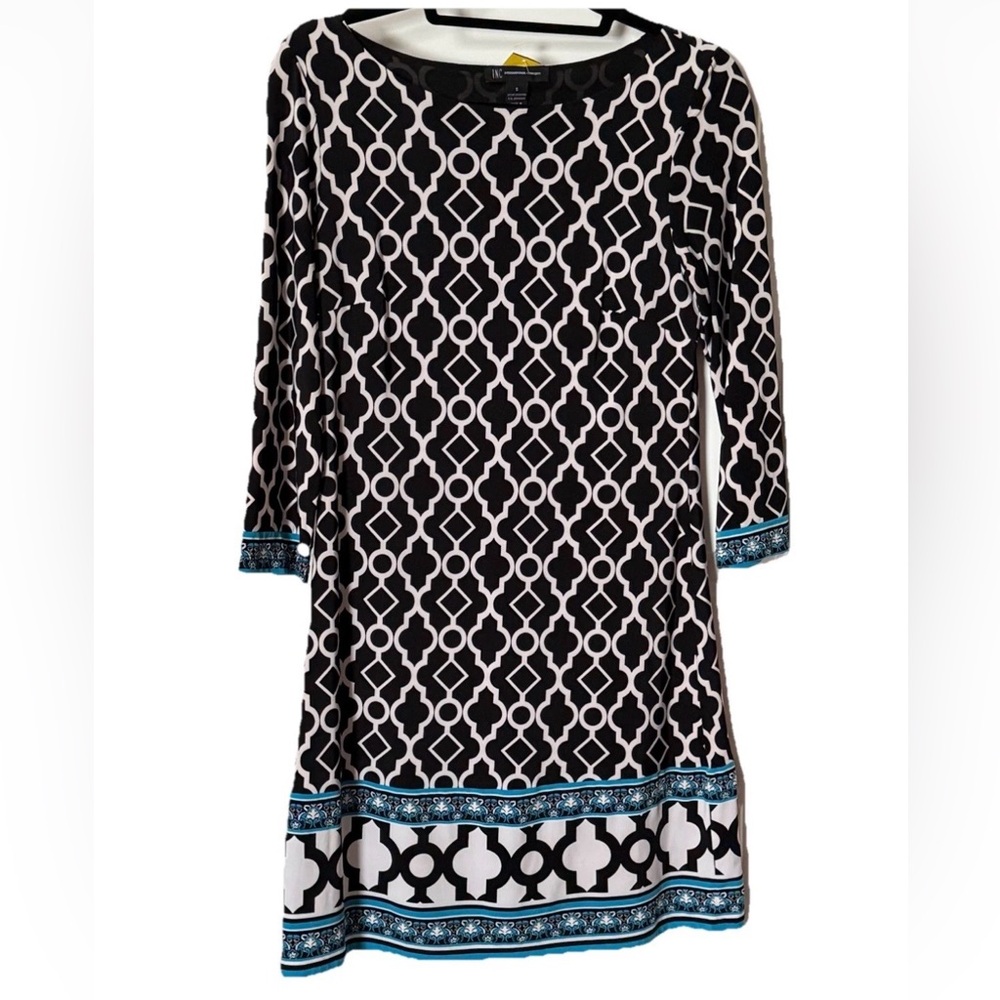 INC International Concepts Black and White Geometric Stretch Dress Small